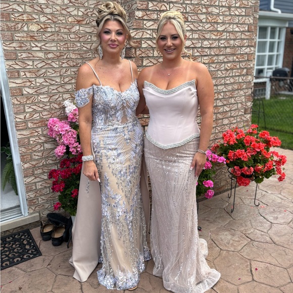 Elegant Silver and Cream Evening Gown